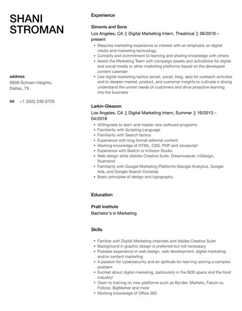 Digital Marketing Intern Resume Samples Velvet Jobs