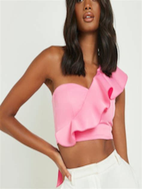 Buy Boohoo One Shoulder Ruffles Crop Top Tops For Women 22065288 Myntra