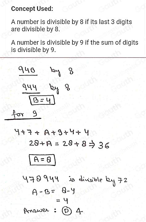 Solved Six Digit Number 47a94b Is Divisible By 72 Find The Value Of A