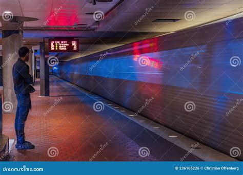 WASHINGTON, DC - AUGUST 14, 2021: Train Arriving at Metro Station in ...