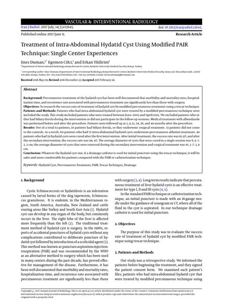 Treatment Of Intra Abdominal Hydatid Cyst Using Modified Pair Technique Single Center