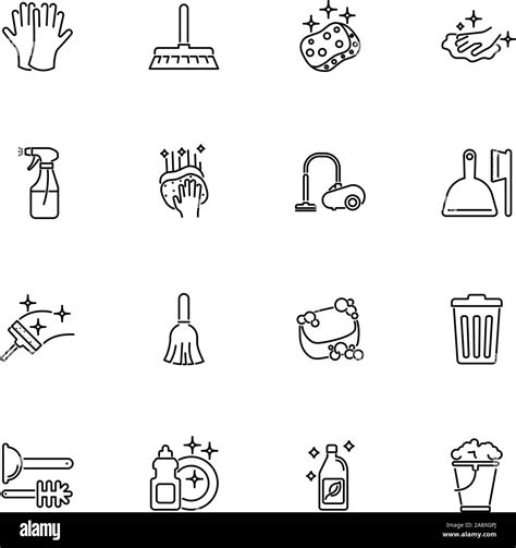 Cleaning Clean House Outline Icons Set Black Symbol On White