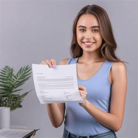 Premium Photo A Woman Holding A Piece Of Paper With A Document In The