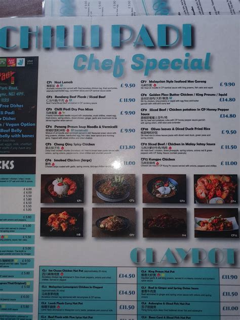 Menu At Chilli Padi Restaurant Newcastle Upon Tyne