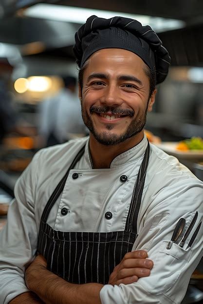 A Chef Posing For A Photo In A Kitchen With His Arms Crossed Premium