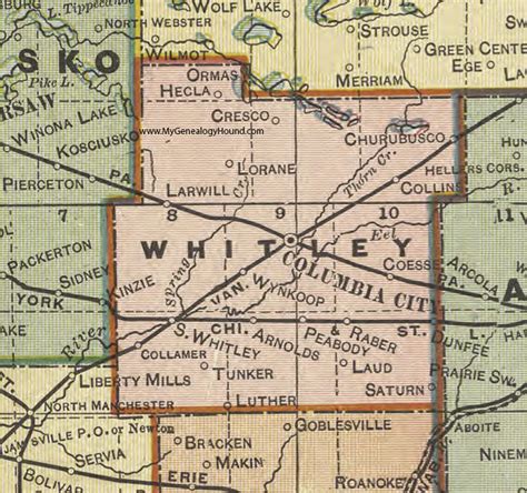 Whitley County, Indiana, 1908 Map, Columbia City