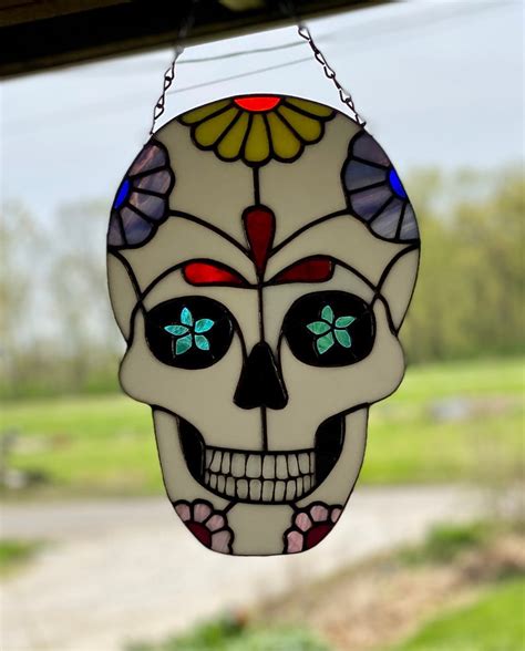 Day Of The Dead Sugar Skull In Stained Glass Etsy