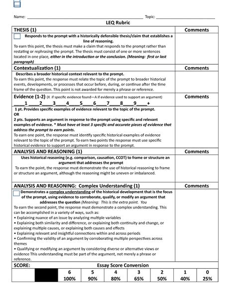 Aphistory Grading Rubric Leq 1 Name