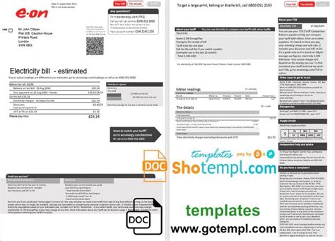 United Kingdom E On Electricity Utility Bill Template In Word And Pdf