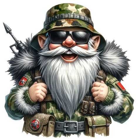 Lindo Gnomo Soldado Del Ejército Camuflaje Clipart Ilustración Ai