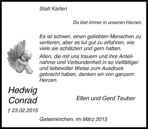 Traueranzeigen Von Hedwig Conrad Trauer In Nrw De