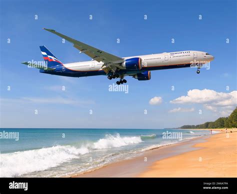 Aeroflot Boeing Aircraft Over Mai Khao Beach Near Phuket Airport