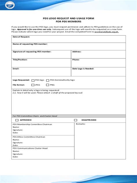 Fillable Online Pds Logo Request For Usage Form For Pds Membersdocx