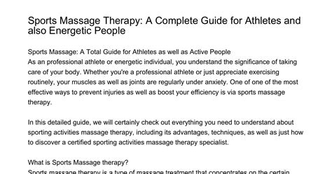 Sports Massage Therapy A Complete Guide For Athletes As Well As Energetic Individualsslons Pdf