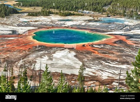 Yellowstone Grand Prismatic Spring aerial view landscape Stock Photo ...