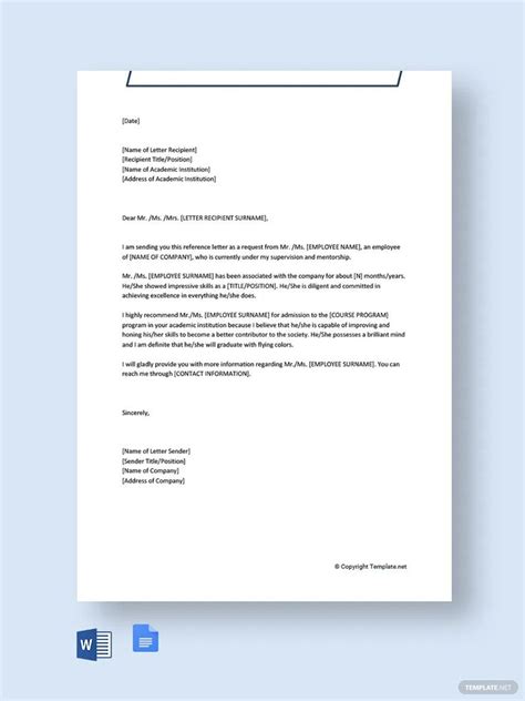 Reference Letter Template From Employer Infoupdate Org