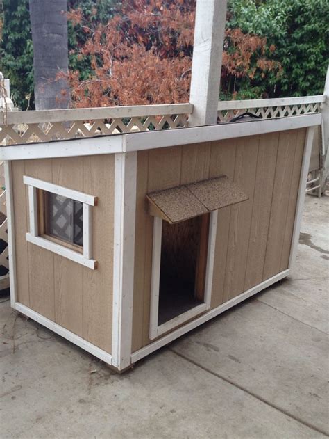 Home Made Dog House My Husband Built With A Sliding Window And Interior