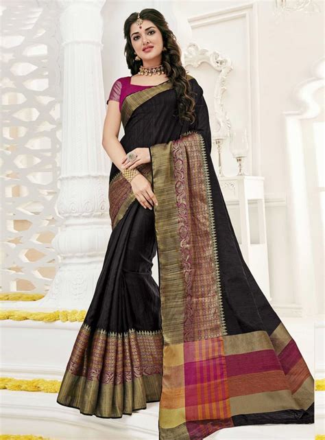 Black Raw Silk Saree With Blouse 136987 Raw Silk Saree Saree Saree