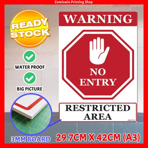 Cmc1012 No Entry Signage Board A3 Size 3mm Thickness Pvc Foam Dilarang Masuk Sign Warning Sign