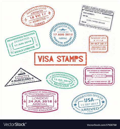 Set Of Isolated Visa Passport Rubber Stamps Vector Image