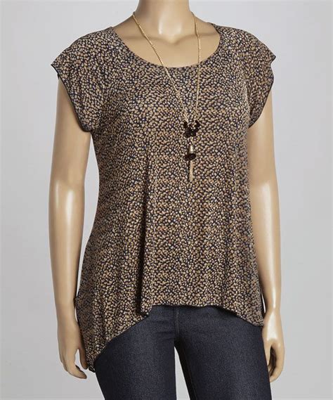 Look At This Beige Navy Floral Sidetail Top Necklace Plus On