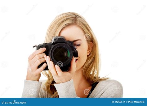 Woman Photographer with DSLR Stock Photo - Image of happy, modern: 44257614