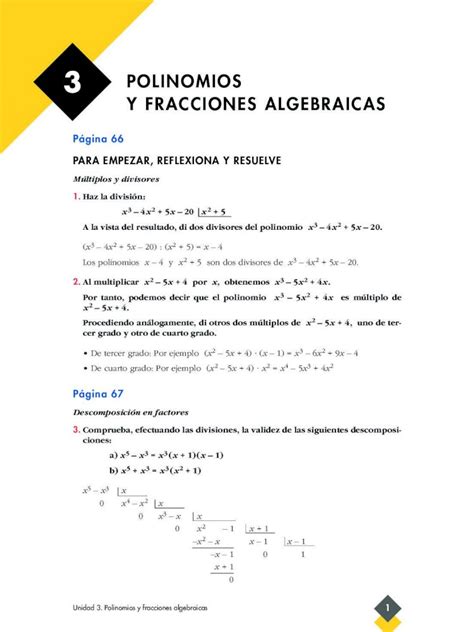 PDF 3 POLINOMIOS Y FRACCIONES ALGEBRAICAS Fracciones Pdf3 Un