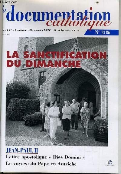 LA DOCUMENTATION CATHOLIQUE N 14 La Sanctification Du Dimanche Jean