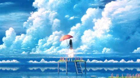 Anime Girl Standing On The Platform Holding A Red Umbrella Wallpaperhd