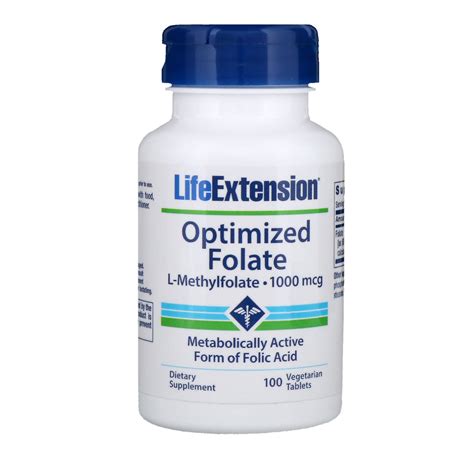 Life Extension Optimized Folate 1000 Mcg 100 Vegetarian Tablets
