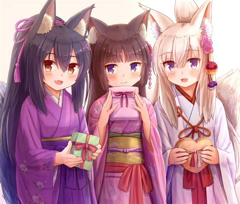 Safebooru 3girls D Animal Ear Fluff Animal Ears Bag Bangs Black Hair