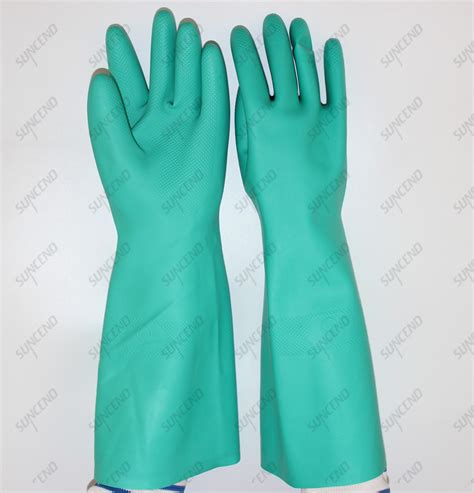 Diamond Textured Finish Chemical Resistant 45cm Green Nitrile Fully Coated Safety Gloves Buy