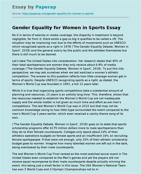 Gender Equality For Women In Sports Free Essay Example