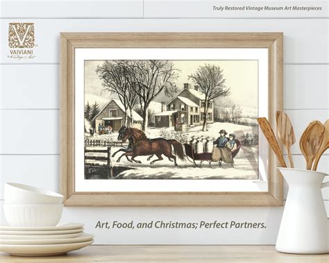 Country Winter Sleigh Ride Wall Art Vintage Rustic Farmhouse Holiday Seasonal Decor Printable