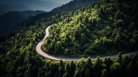 Premium AI Image | a winding road winding through a lush green forest