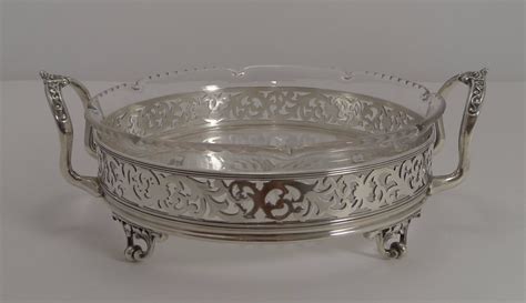 Stunning Antique English Reticulated Silver Plate And Crystal Serving