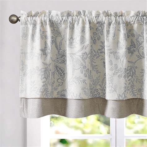 Amazon Jinchan Linen Valance Curtain Farmhouse Grey Floral Printed