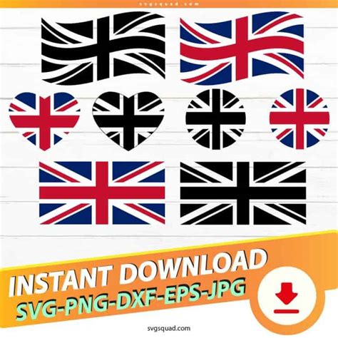 British Flag Bundle Svg Png Cricut Digital File Uk Flag Shapes