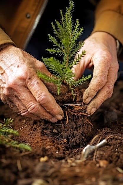 Premium Ai Image Closeup Of Hands Planting A Sapling In Soil Created