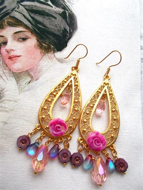 Boucles D Oreilles Boh Me Chandelier En Camaieu De Rose Et M Tal Dor