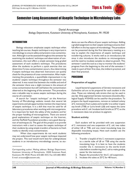 Pdf Semester Long Assessment Of Aseptic Technique In Microbiology Labs