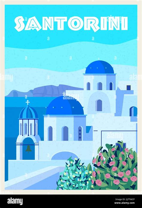 Greece Santorini Poster Travel Greek White Buildings With Blue Roofs