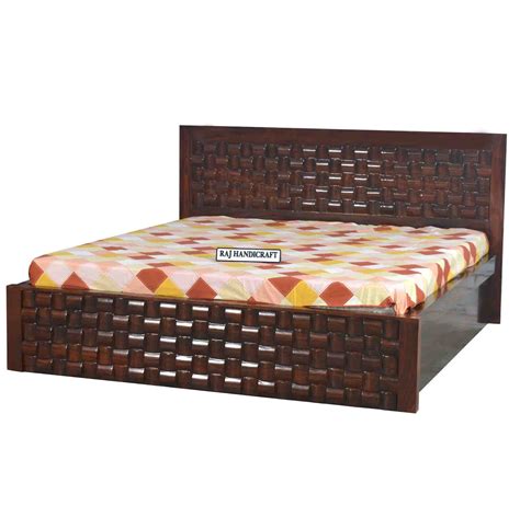 Solid Wood Wooden Box Design King Size Bed With Storage Raj Handicraft