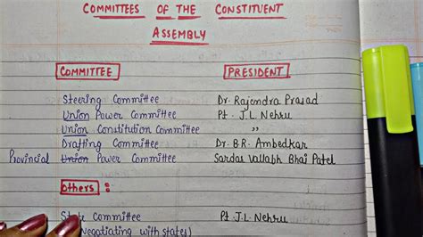 Committees Of The Indian Constitution Handwritten Notes Lec