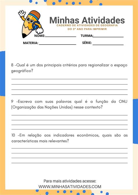 Atividade De Geografia Para Alunos Do O Ano Do Ensino Fundamental