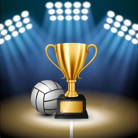 Campeonato De Voleibol Con Trofeo Dorado Y Voleibol Vector Premium