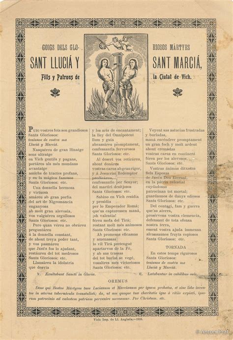 GOIGS dels gloriosos mártyrs Sant Lluciá y Sant Marciá any 1916 La