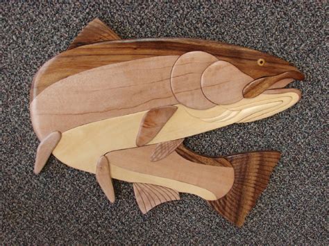 Solid Wood Intarsia Steelhead Fish Cabin Wall Decor Fishing Theme ...