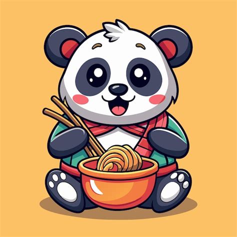 Premium Vector Cute Panda Eating Ramen Noodle Cartoon Vector Icon