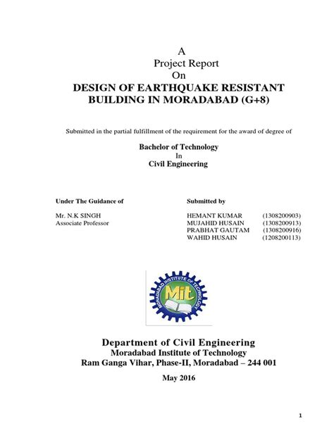 A Project Report On Design of Earthquake | PDF | Earthquakes | Wall